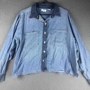 Levi's Women's sz L Western Denim Shirt Effortless Essential Two Tone Blue